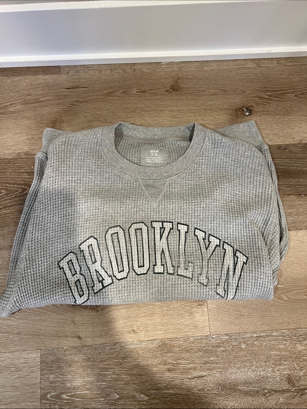 aerie Gray Waffle-Knit 'Brooklyn' Crew Sweatshirt